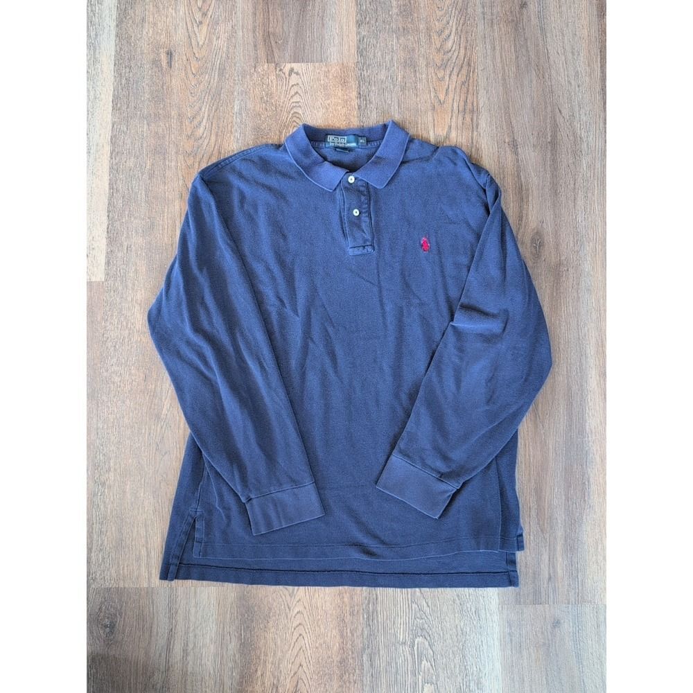 Vintage Polo Buttons Ralph Lauren Long Sleeve Pullover Preppy Nantucket Blue XL